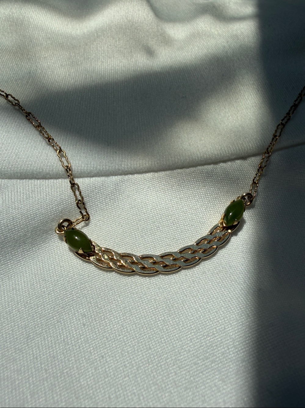 Vtg Jade 12kGF Braided Bar Necklace ATC Signed 18”